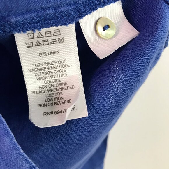 Jones NY Linen Shirt Royal Blue Button Front Womens S - Picture 3 of 9